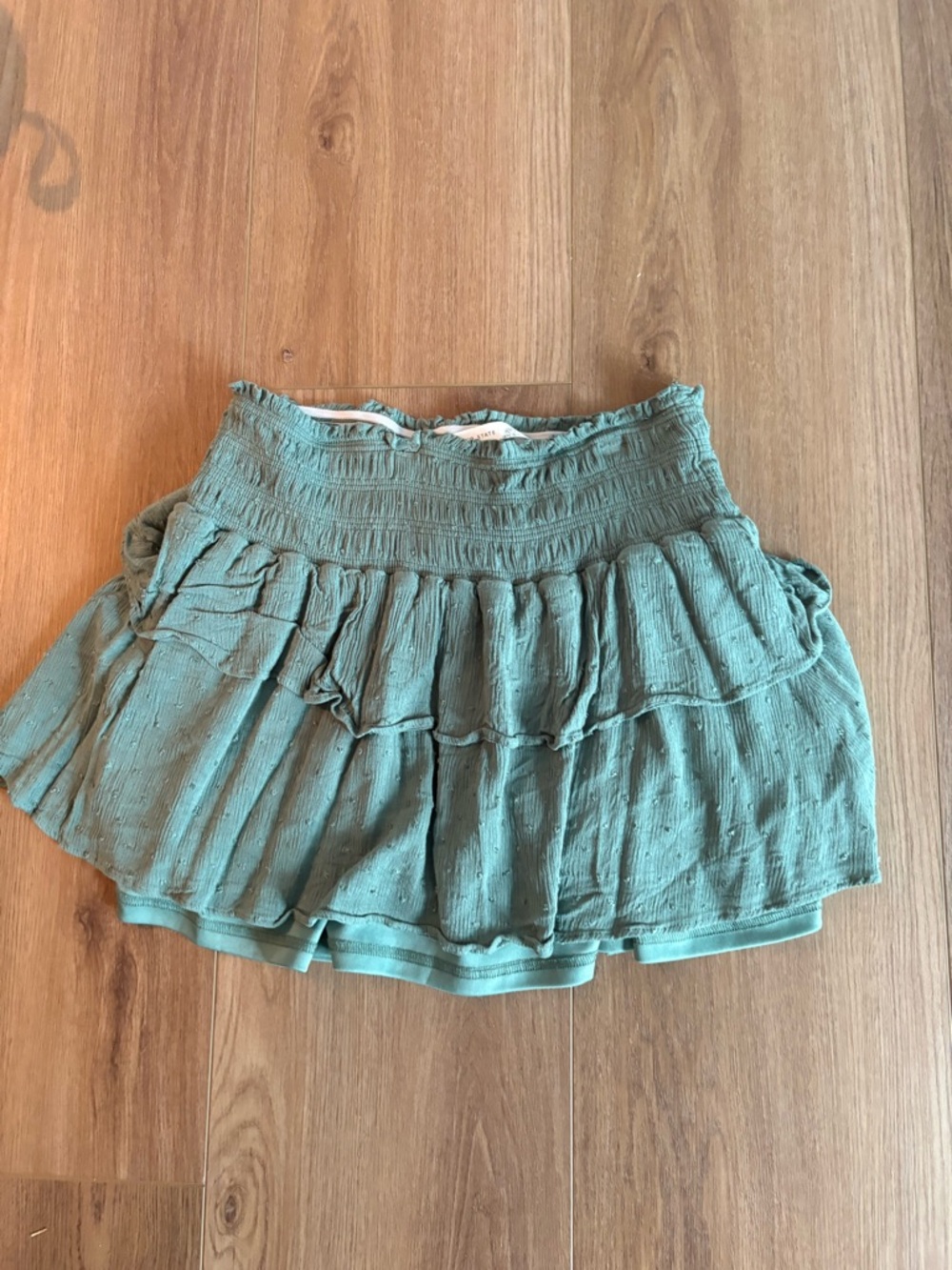 Altar'd State Sage Green Smocked Ruffled Mini Skirt